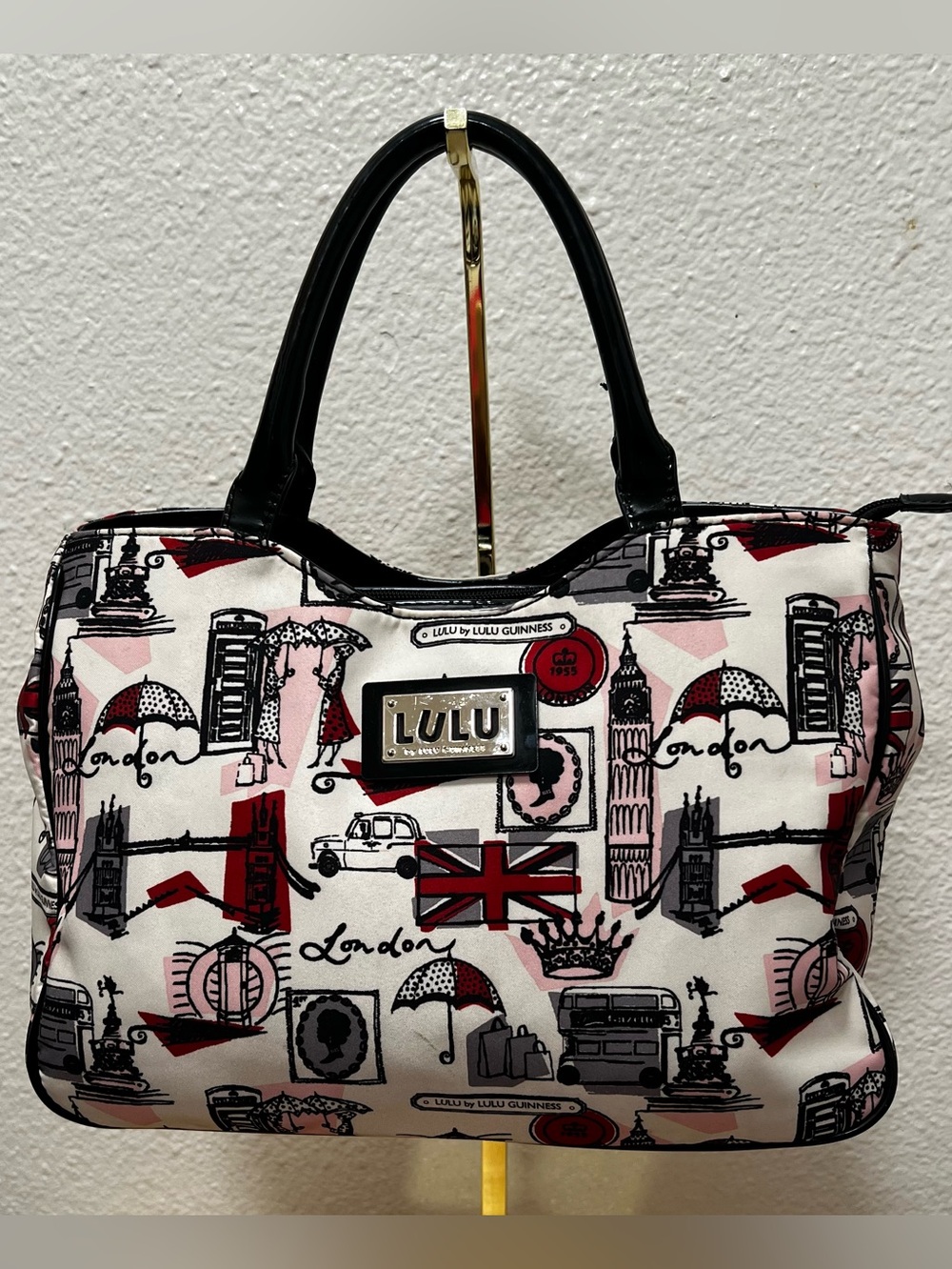 Lulu Guinness White, Black & Red London Print Satchel-medium